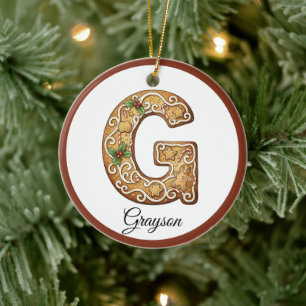 Ornamento De Cerâmica Personalize Letra G de Biscoito de Natal Monograma