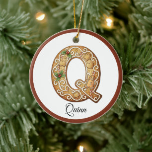 Ornamento De Cerâmica Personalize Letra Q de Biscoito de Natal em Ginger