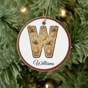 Ornamento De Cerâmica Personalize Letra W de Biscoito de Natal em Gengib