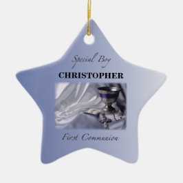 Ornamento De Cerâmica Personalize, Menino, Primeira Comunhão Azul