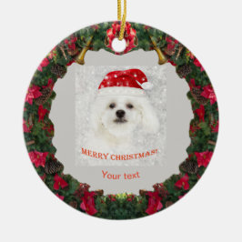 Ornamento De Cerâmica Personalize o cachorrinho branco bonitinho de malt