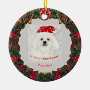 Ornamento De Cerâmica Personalize o cachorrinho branco bonitinho de malt