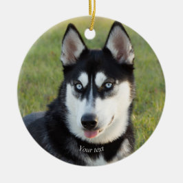 Ornamento De Cerâmica Personalize o feliz cachorrinho Siberiano Husky