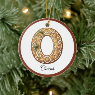 Ornamento De Cerâmica Personalize o Monograma da Letra O em Gingerbread