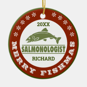 Ornamento De Cerâmica Personalize o salmão Humoroso pescando de um jeit