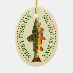 Ornamento De Cerâmica Personalize!Pesca de trutas de carne