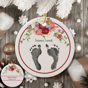 Ornamento De Cerâmica Personalize seu bebê Impressão vermelho memória fl