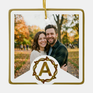 Ornamento De Cerâmica Personalized Artisan Monogram A | Wood Frame