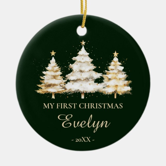Ornamento De Cerâmica Personalized Baby’s First Christmas (Name & Photo) (Frente)
