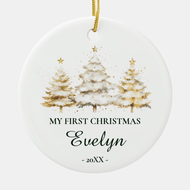 Ornamento De Cerâmica Personalized Baby’s First Christmas (Name & Photo) (Frente)