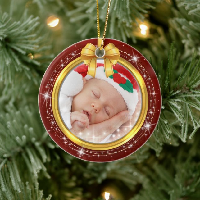 Ornamento De Cerâmica Personalized Baby's First Christmas Photo Keepsake (Árvore)