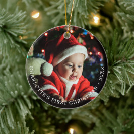 Ornamento De Cerâmica Personalized Baby's First Christmas Photo Template