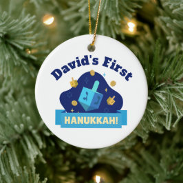 Ornamento De Cerâmica Personalized “Baby's First Hanukkah” with Dreidel