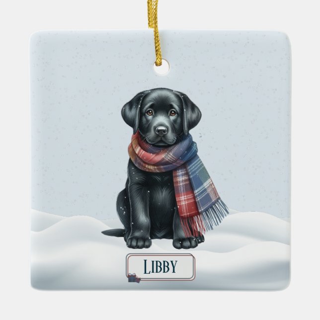 Ornamento De Cerâmica Personalized Black Labrador Retriever Ornament  (Frente)