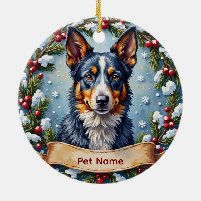Ornamento De Cerâmica Personalized Blue Heeler Christmas (Traseira)