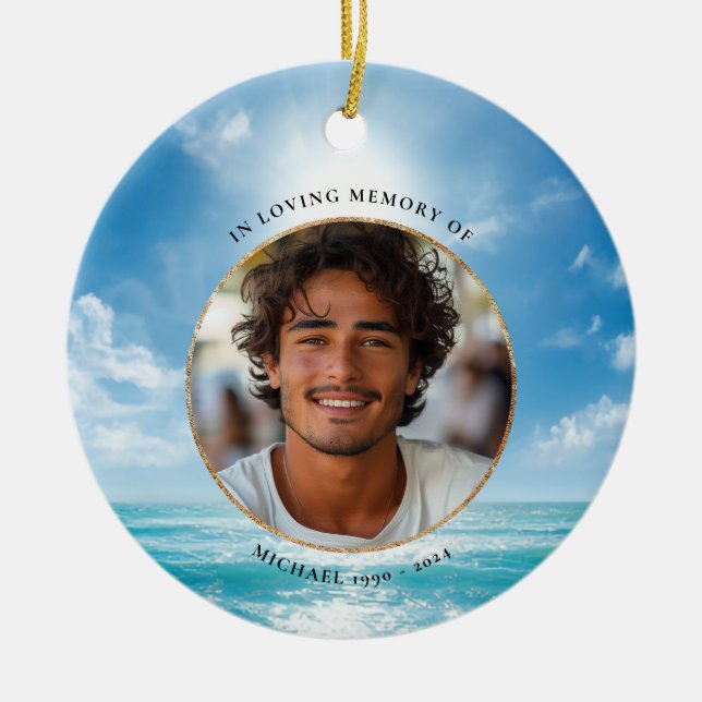 Ornamento De Cerâmica Personalized Blue Sky Memorial Ornament (Frente)