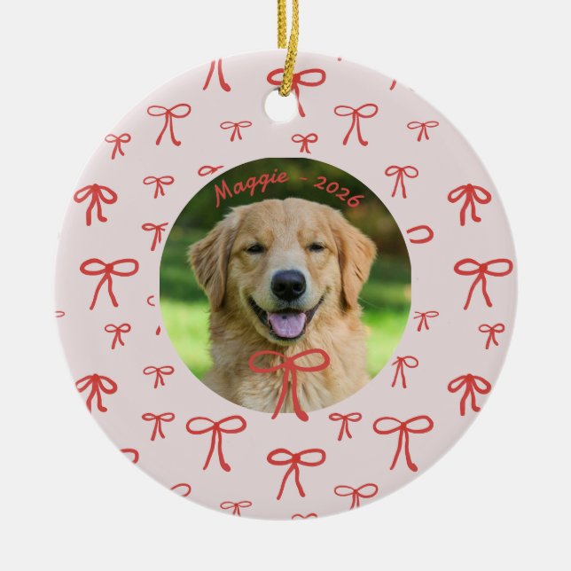Ornamento De Cerâmica Personalized Bow Pattern Pet Photo Ornament  (Frente)