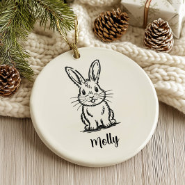 Ornamento De Cerâmica Personalized Bunny Christmas