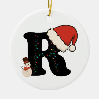 Ornamento De Cerâmica Personalized Christmas Alphabet R