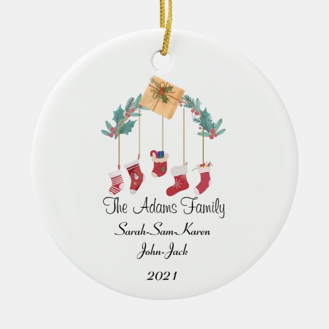 Ornamento De Cerâmica Personalized Christmas Family Stockings (Frente)