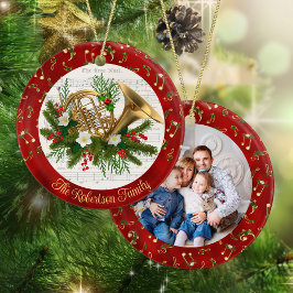 Ornamento De Cerâmica Personalized Christmas Music French Horn Photo