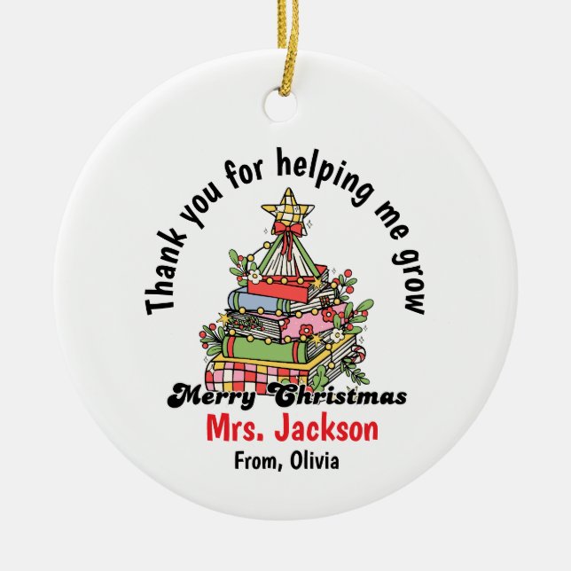 Ornamento De Cerâmica Personalized Christmas Ornament for Teacher (Frente)