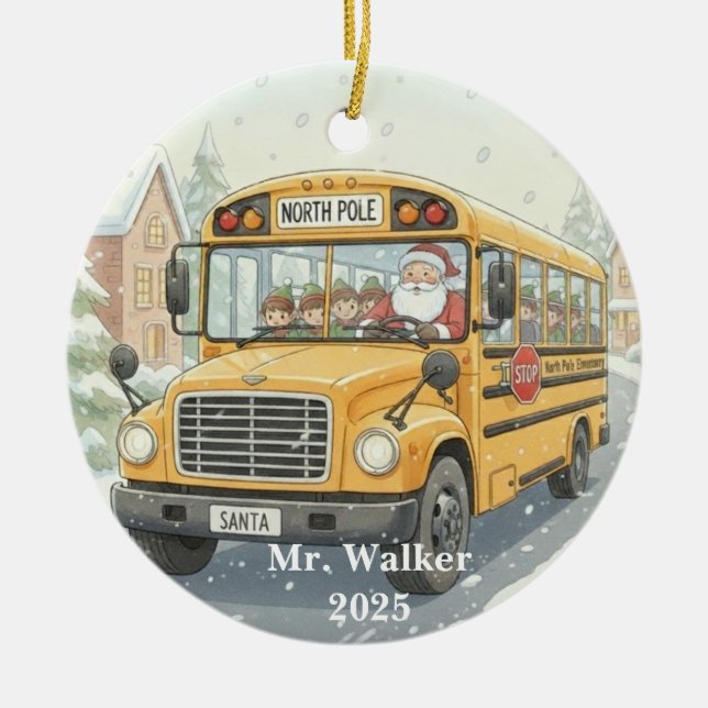 Ornamento De Cerâmica Personalized Christmas School Bus Driver Gift (Frente)