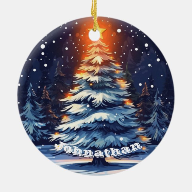 Ornamento De Cerâmica Personalized Christmas Tree Ornament Glowing (Traseira)