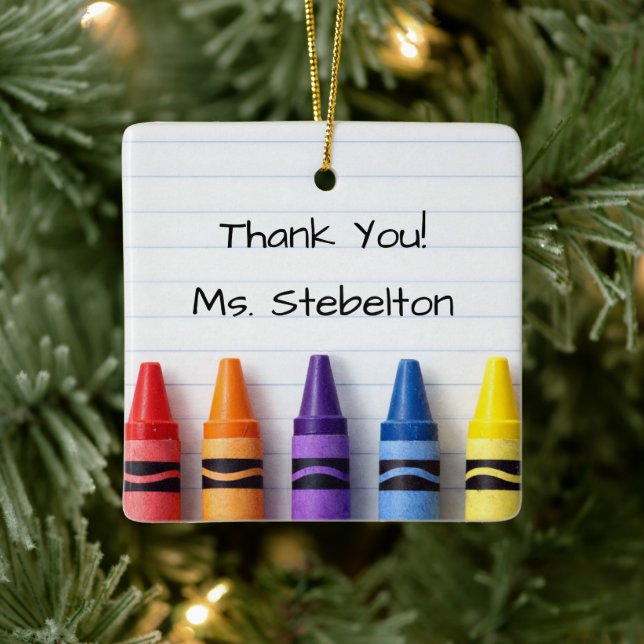 Ornamento De Cerâmica Personalized Crayon Teacher Christmas Ornament (Árvore)