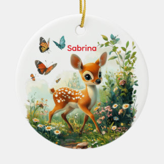 Ornamento De Cerâmica Personalized Cute Fawn Ceramic Ornament