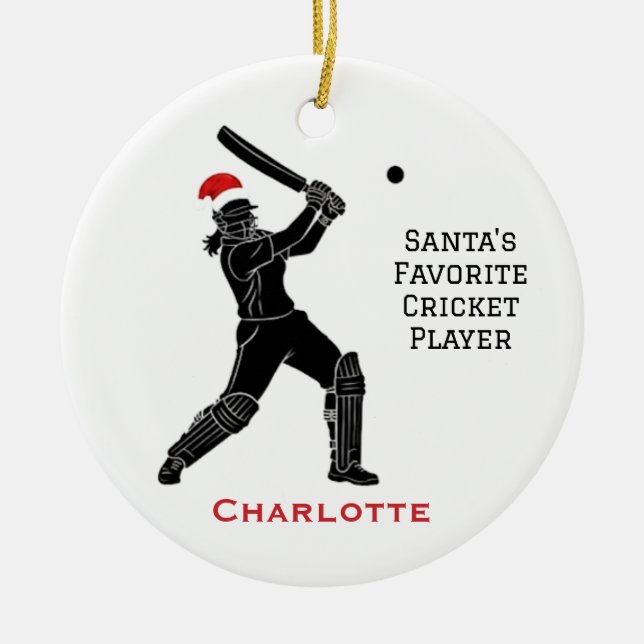 Ornamento De Cerâmica Personalized Cute Female Playing Cricket Santa Hat (Frente)