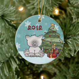 Ornamento De Cerâmica Personalized Cute Kitty Cat and Christmas Tree