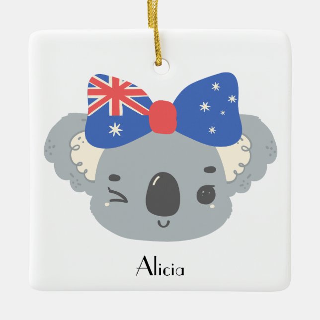 Ornamento De Cerâmica Personalized Cute Koala Australian Christmas (Frente)