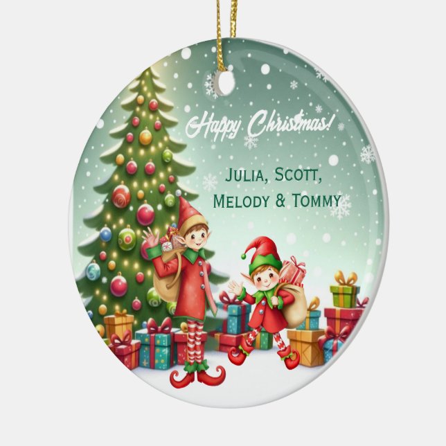 Ornamento De Cerâmica Personalized Cute Little Elf Christmas Photo (Esquerda)