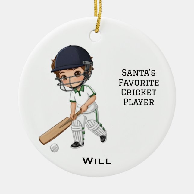 Ornamento De Cerâmica Personalized Cute Personalized Cricket Player (Frente)