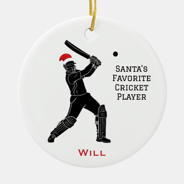 Ornamento De Cerâmica Personalized Cute Santa Playing Cricket (Frente)