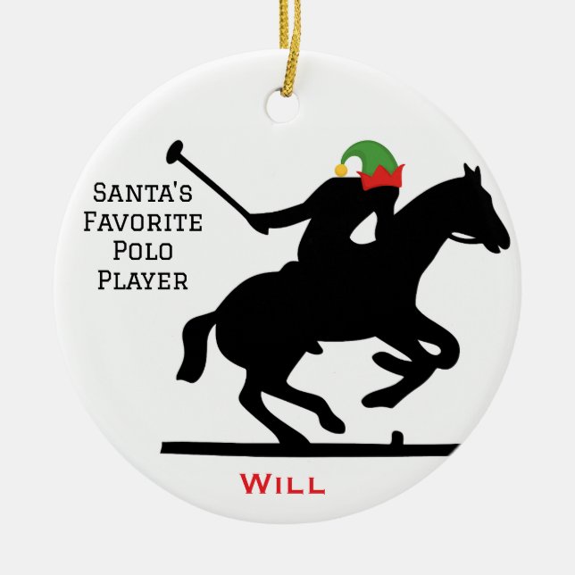 Ornamento De Cerâmica Personalized Cute Santa's Elf Playing Polo  (Frente)
