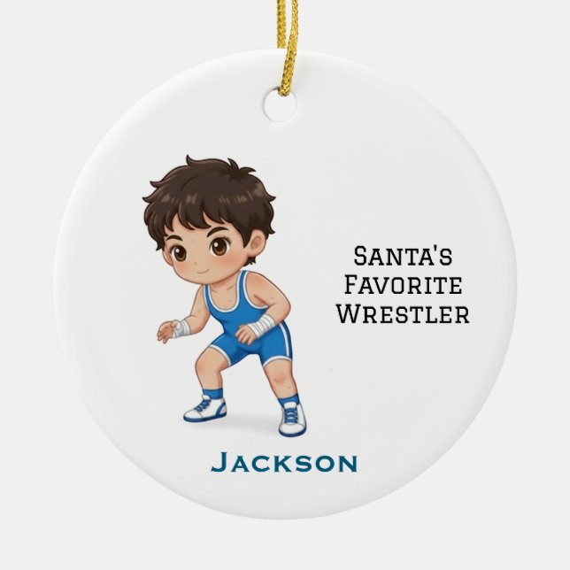 Ornamento De Cerâmica Personalized Cute Santa's Favorite Wrestler (Frente)