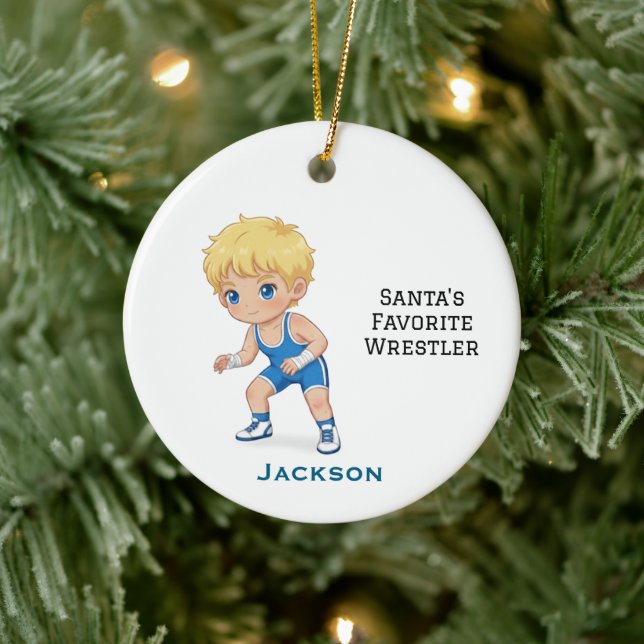Ornamento De Cerâmica Personalized Cute Santa's Favorite Wrestler (Árvore)
