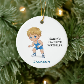 Ornamento De Cerâmica Personalized Cute Santa's Favorite Wrestler