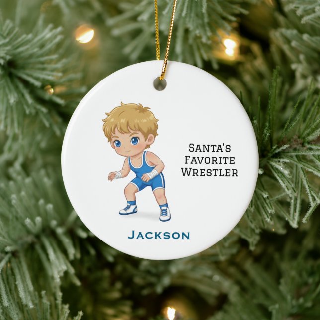 Ornamento De Cerâmica Personalized Cute Santa's Favorite Wrestler (Árvore)