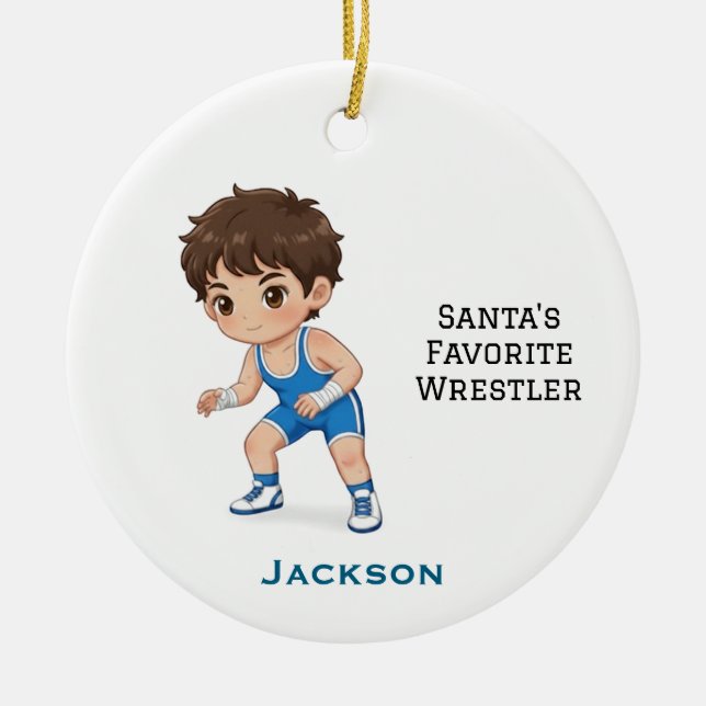 Ornamento De Cerâmica Personalized Cute Santa's Favorite Wrestler (Frente)
