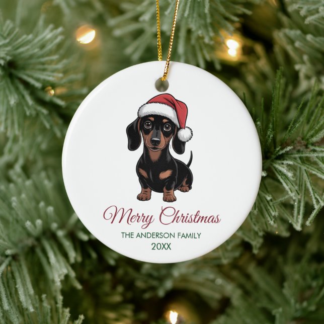 Ornamento De Cerâmica Personalized Dachshund in Santa Hat Christmas      (Árvore)