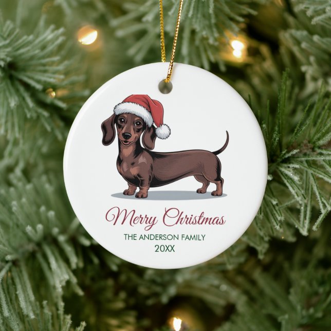 Ornamento De Cerâmica Personalized Dachshund in Santa Hat Christmas      (Árvore)