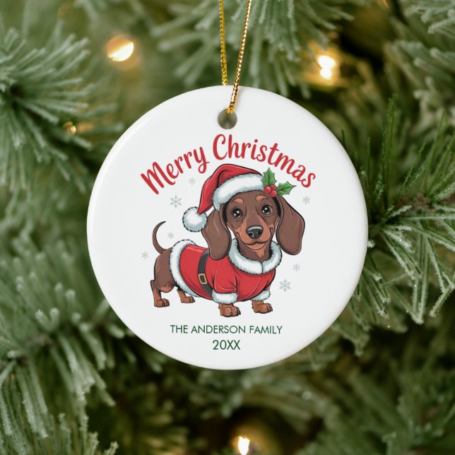 Ornamento De Cerâmica Personalized Dachshund in Santa Hat Christmas      (Árvore)