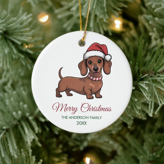 Ornamento De Cerâmica Personalized Dachshund in Santa Hat Christmas      (Árvore)