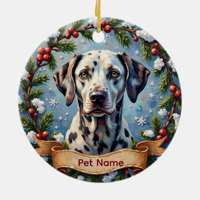 Ornamento De Cerâmica Personalized Dalmatian Christmas (Traseira)