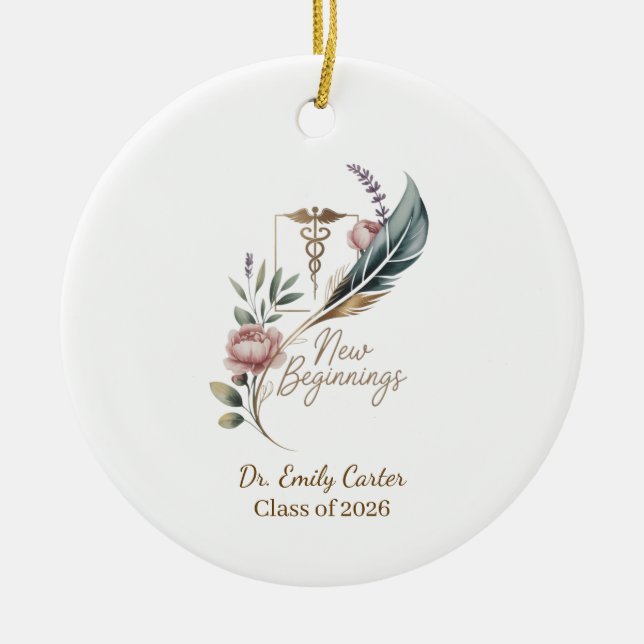 Ornamento De Cerâmica Personalized Doctor Graduation New Beginnings (Frente)