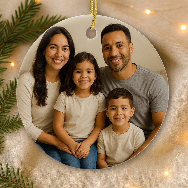 Ornamento De Cerâmica Personalized Double-Sided Family Photo Christmas (Criador carregado)