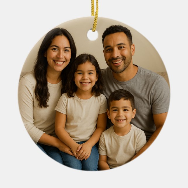 Ornamento De Cerâmica Personalized Double-Sided Family Photo Christmas (Frente)